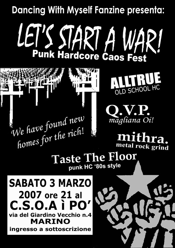 Locandina del concerto del 3 marzo 2007 al CSOA Ipò di Marino, con Mithra e Taste the Floor